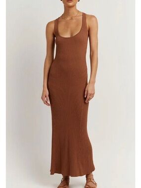 Dissh Ribbed Tank Maxi Dress in Brown